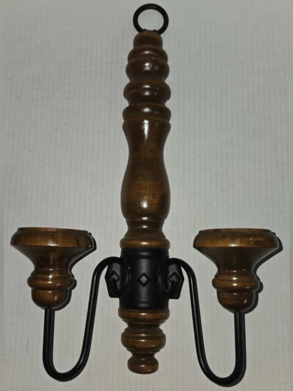 HOMCO Home Interiors Wood & Black Iron Candle Sconce - Set of 2